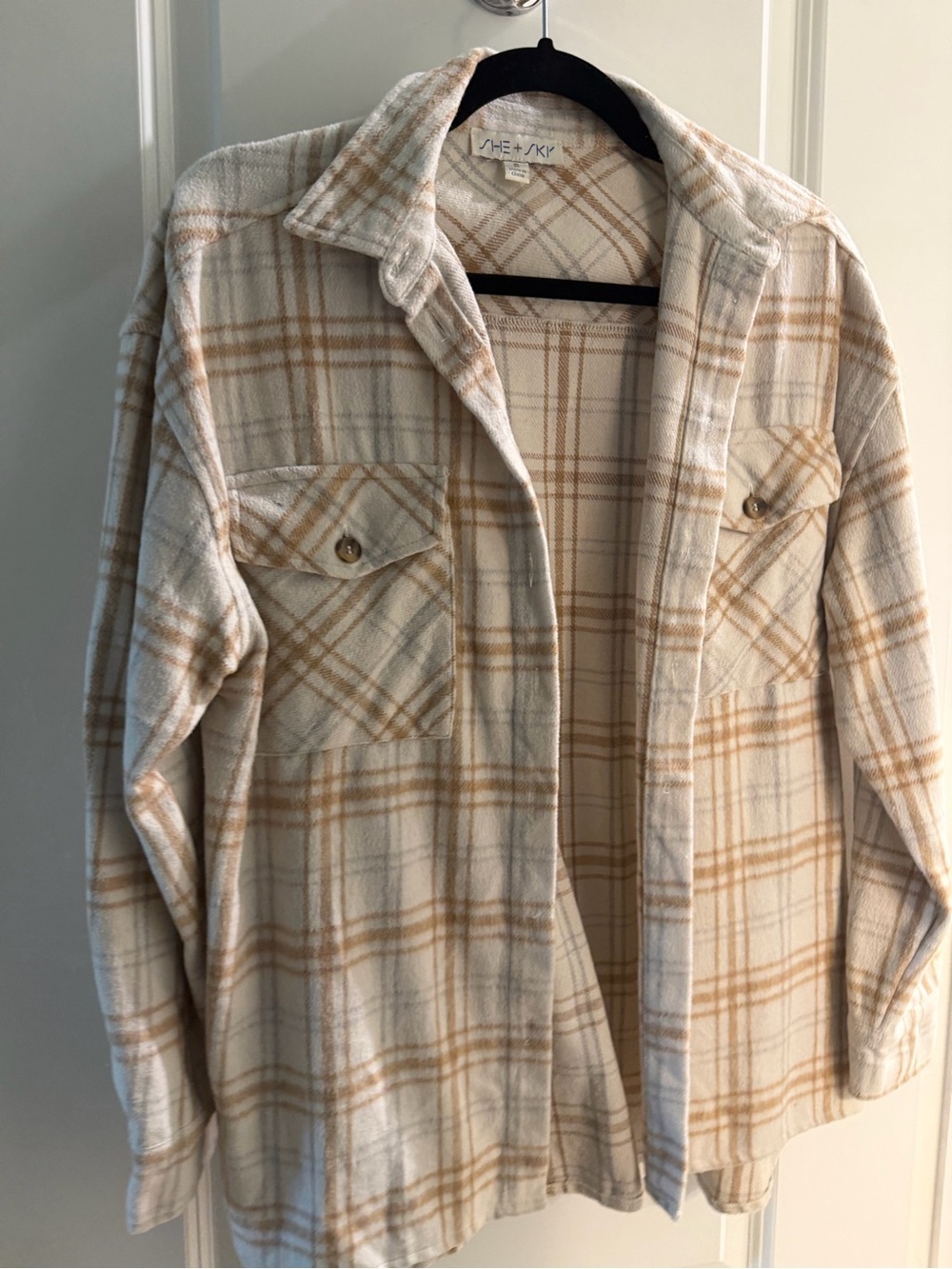 She + Sky Cream Plaid Button-Front Shacket